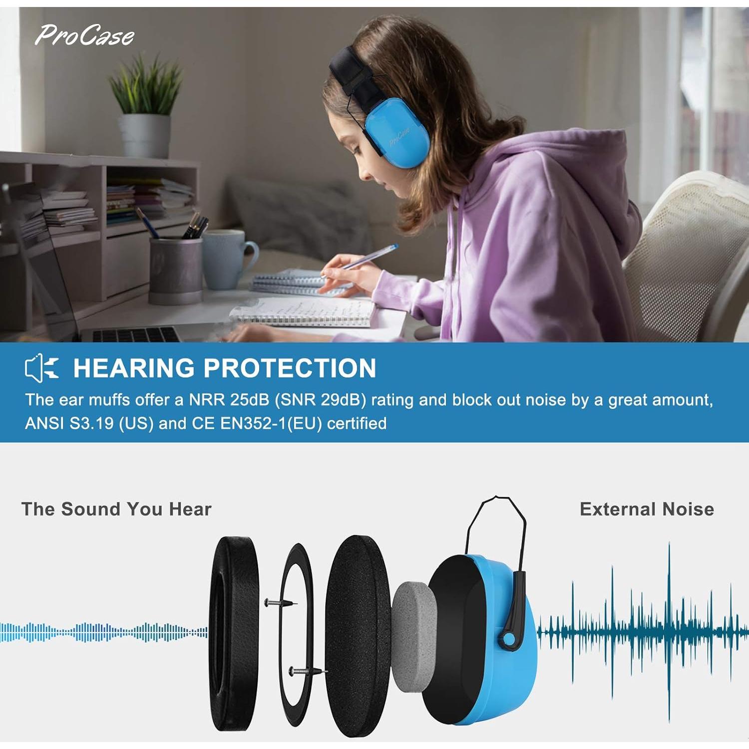 Orejeras ProCase para Niños SNR 29 dB Azul - Protección Auditiva