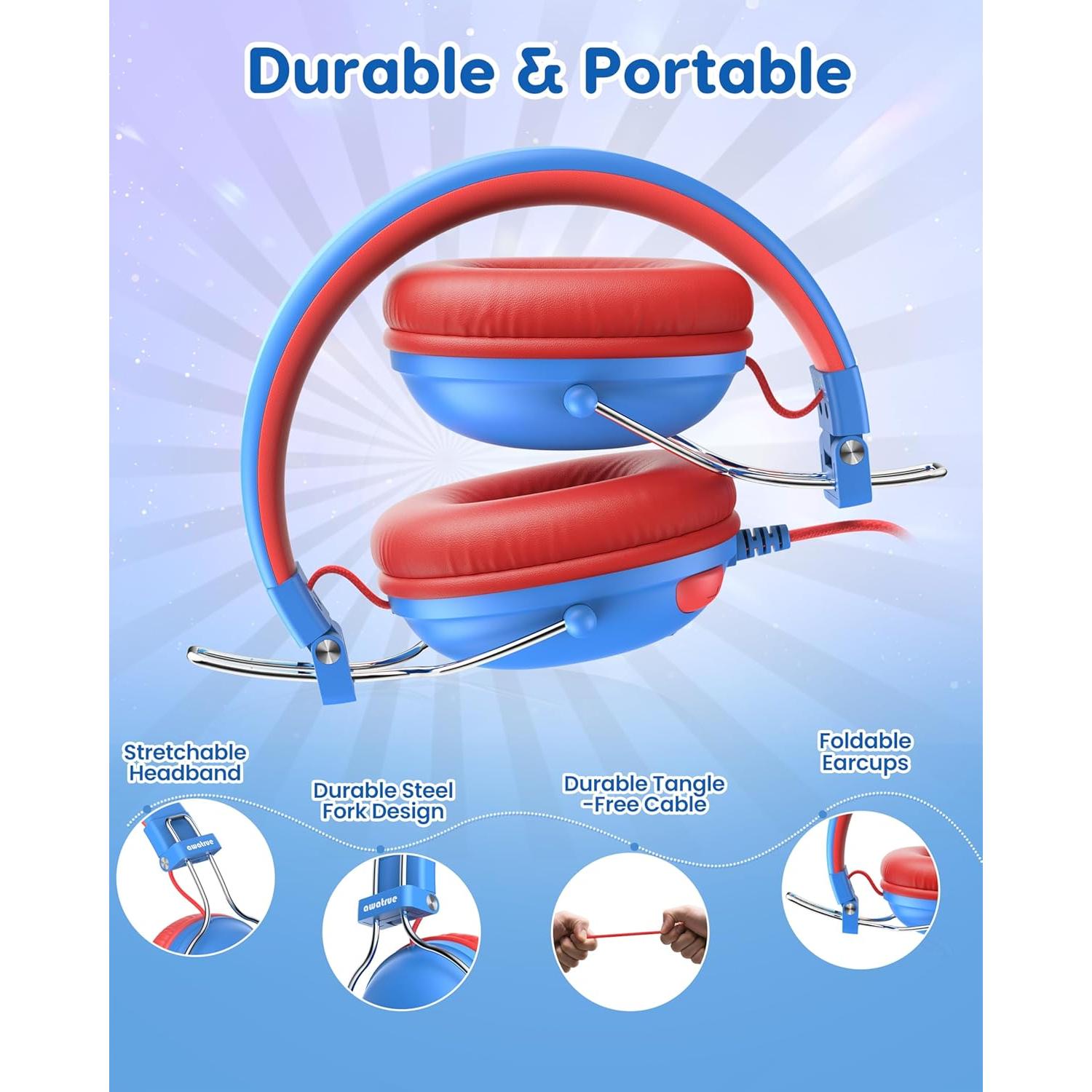 Auriculares para Niños Awatrue HK05 con Cable 3.5mm Azul-Rojo