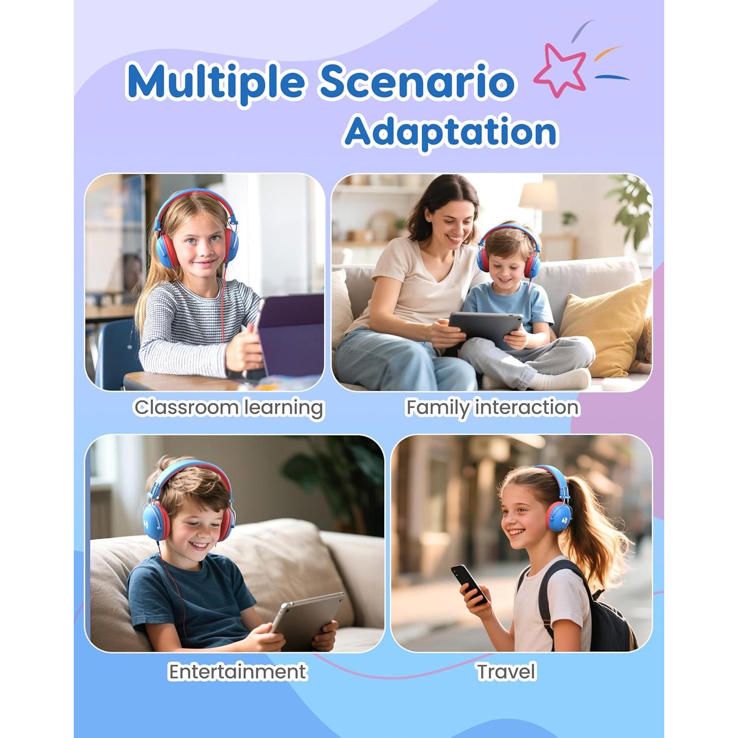 Auriculares para Niños Awatrue HK05 con Cable 3.5mm Azul-Rojo