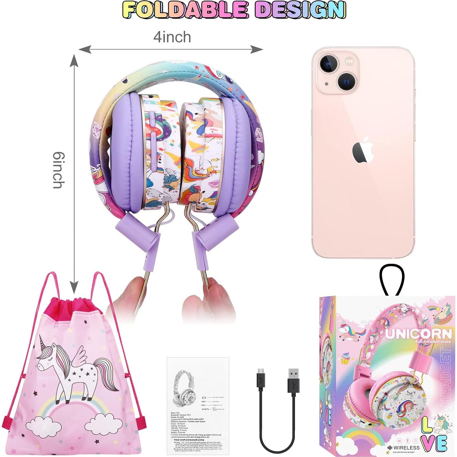 Auriculares Bluetooth QearFun Unicornio Púrpura con Micrófono