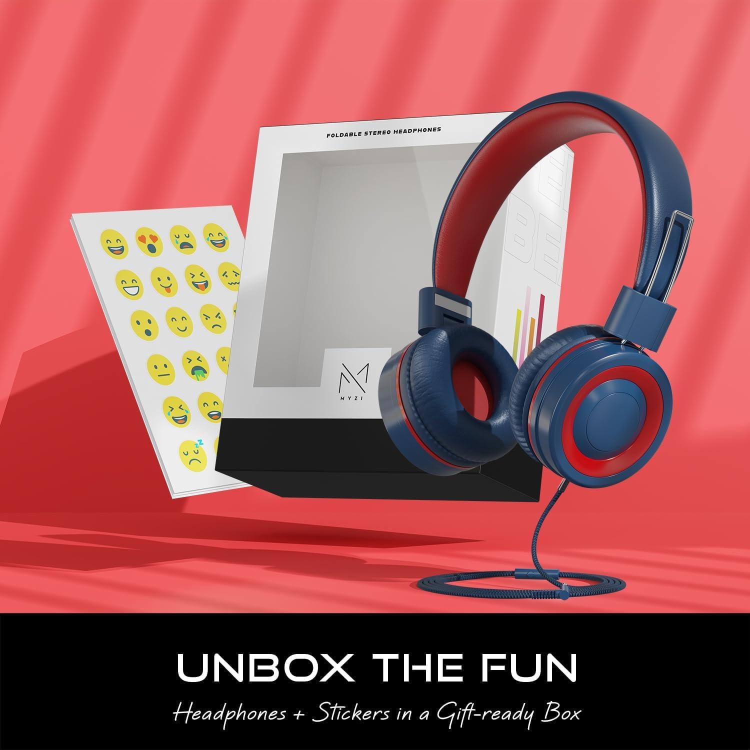 Auriculares MYZI Plegables para Niños 85dB con Micrófono - Marino