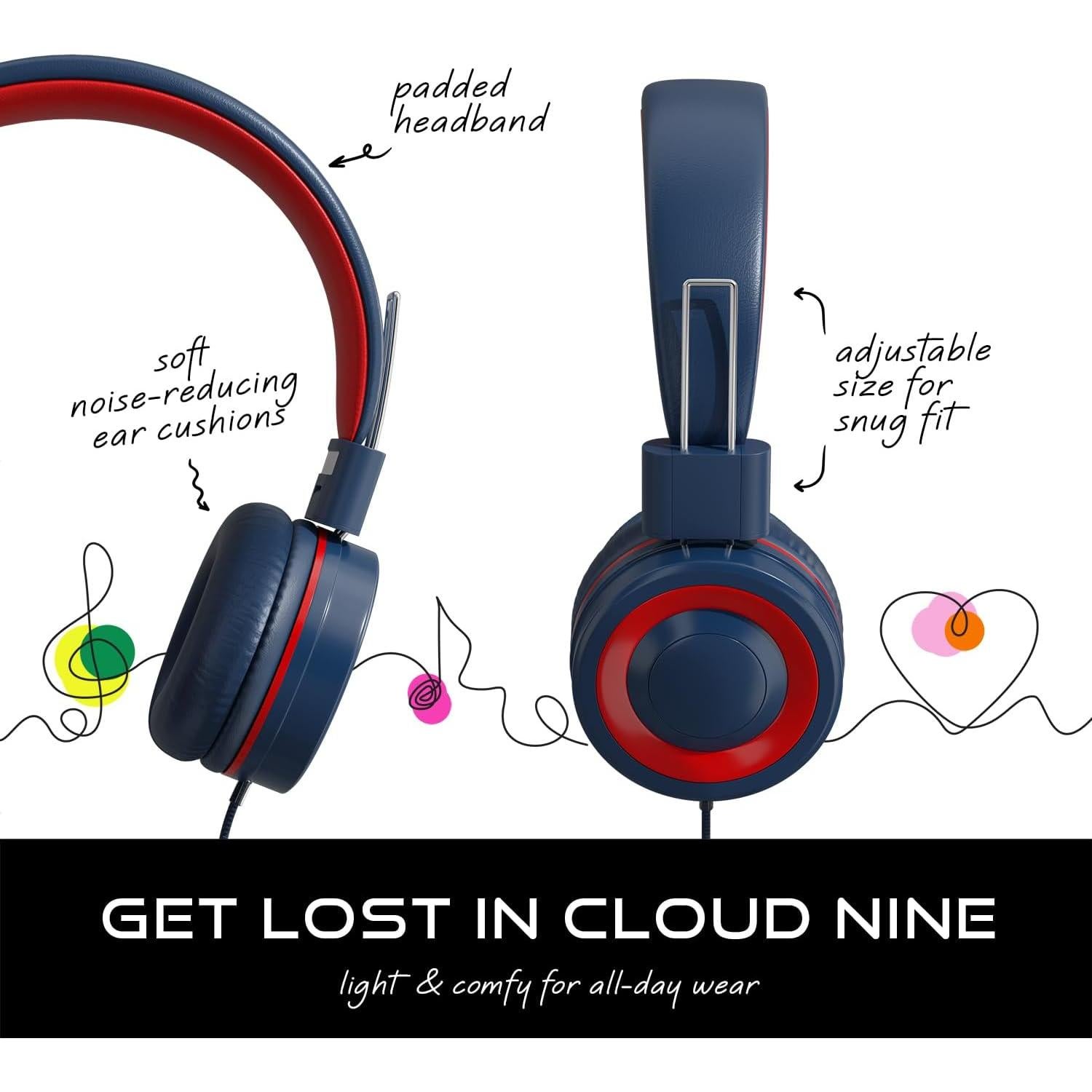 Auriculares MYZI Plegables para Niños 85dB con Micrófono - Marino