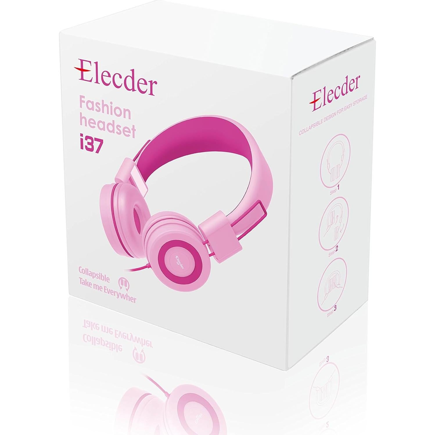 Auriculares Plegables Elecder i37 Rosa para Niños y Adolescentes