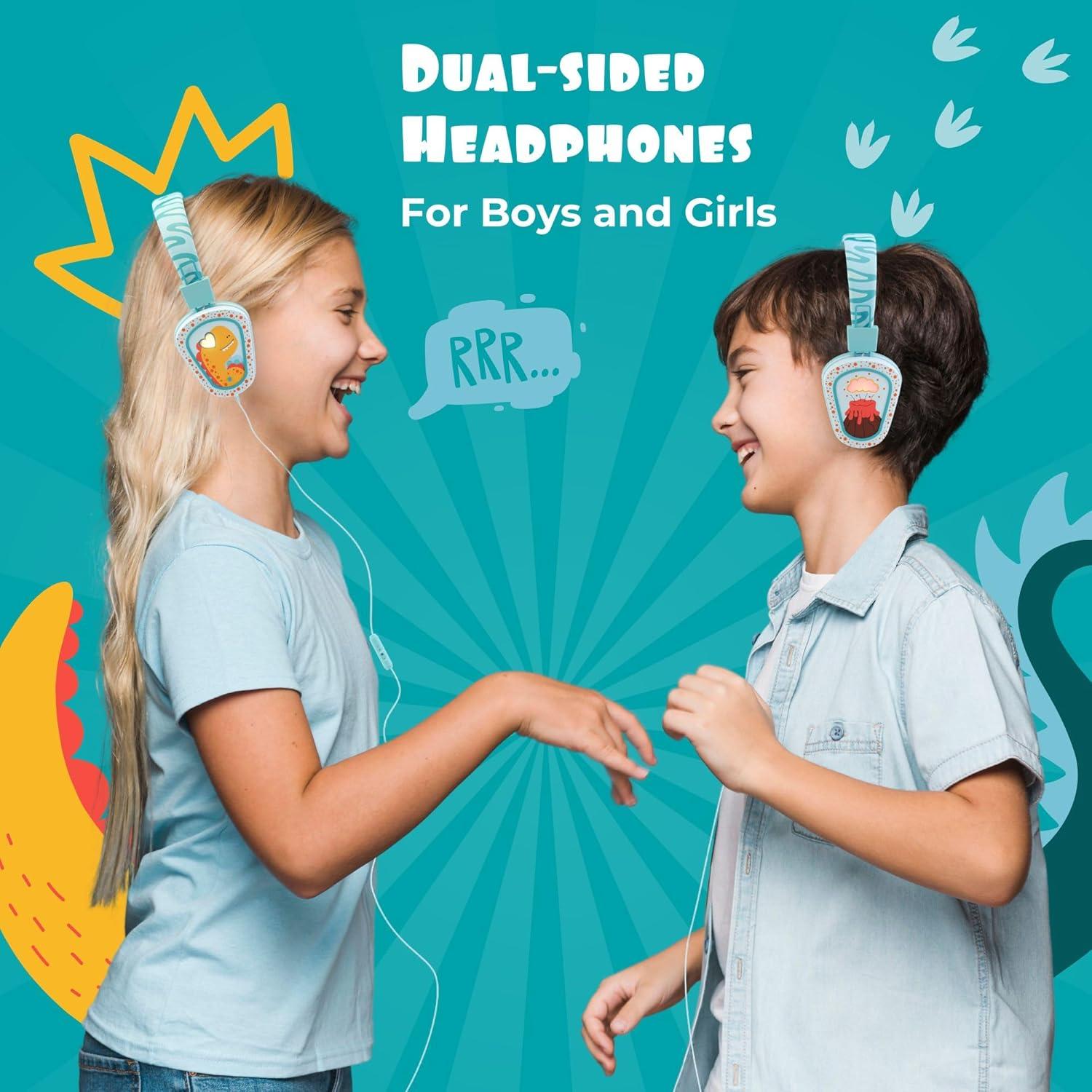 Auriculares Kidrox Dino LED para Niños, USB-C, Volumen Seguro