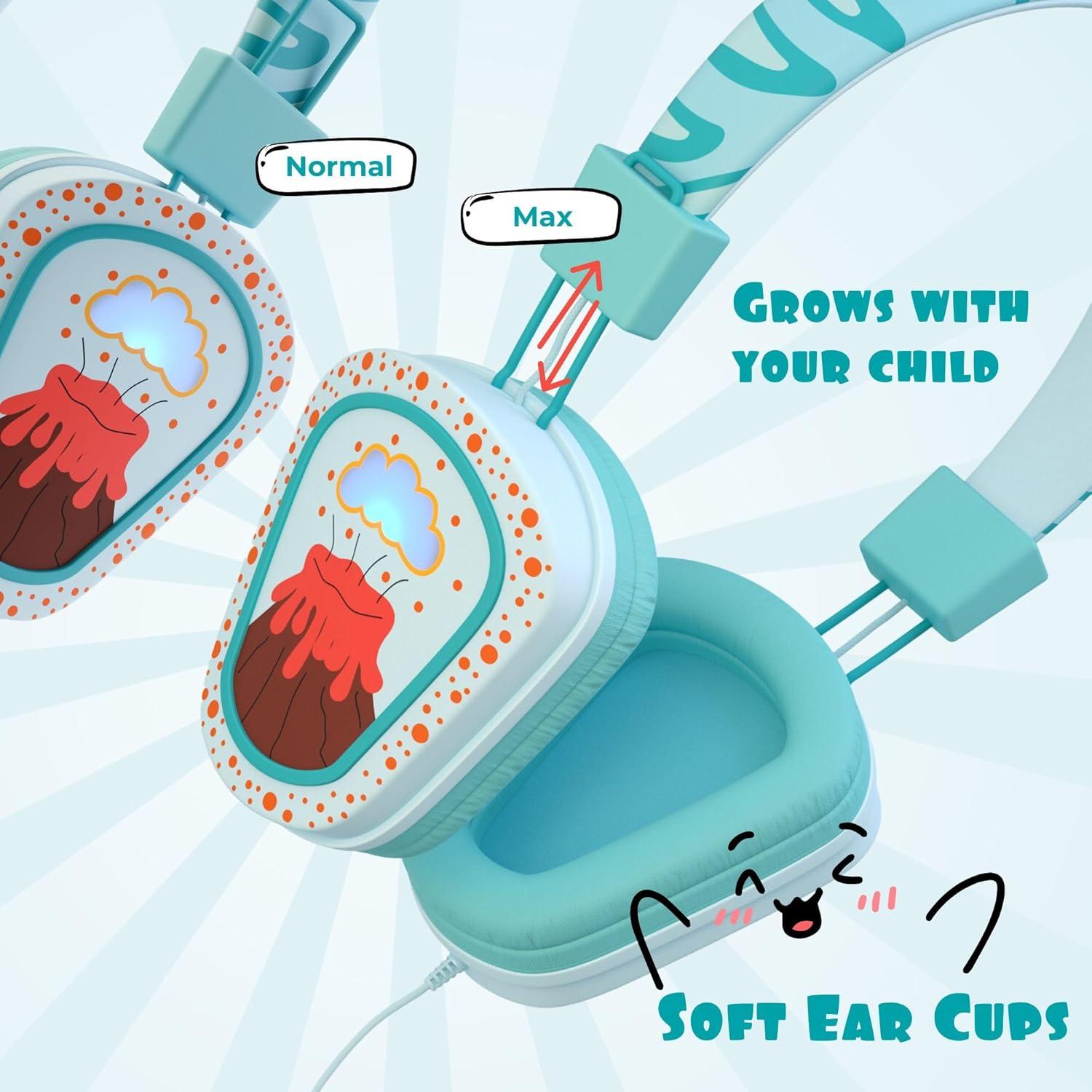 Auriculares Kidrox Dino LED para Niños, USB-C, Volumen Seguro