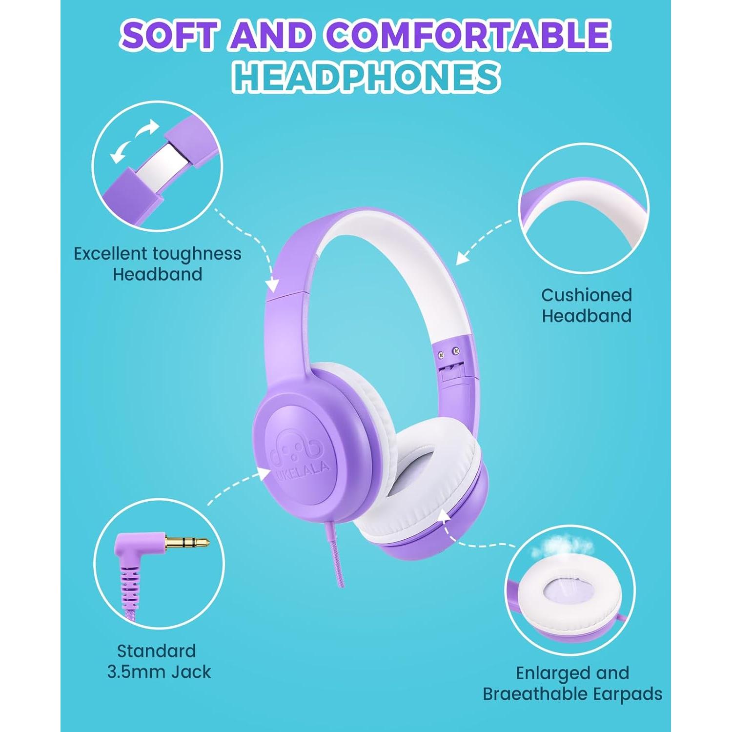 Auriculares UKELALA C3 para Niños Plegables 3.5mm Púrpura
