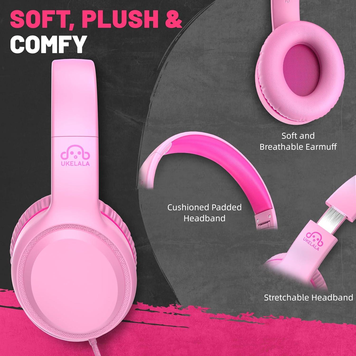 Auriculares con cable UKELALA U2 para niños Rosa 1.5m