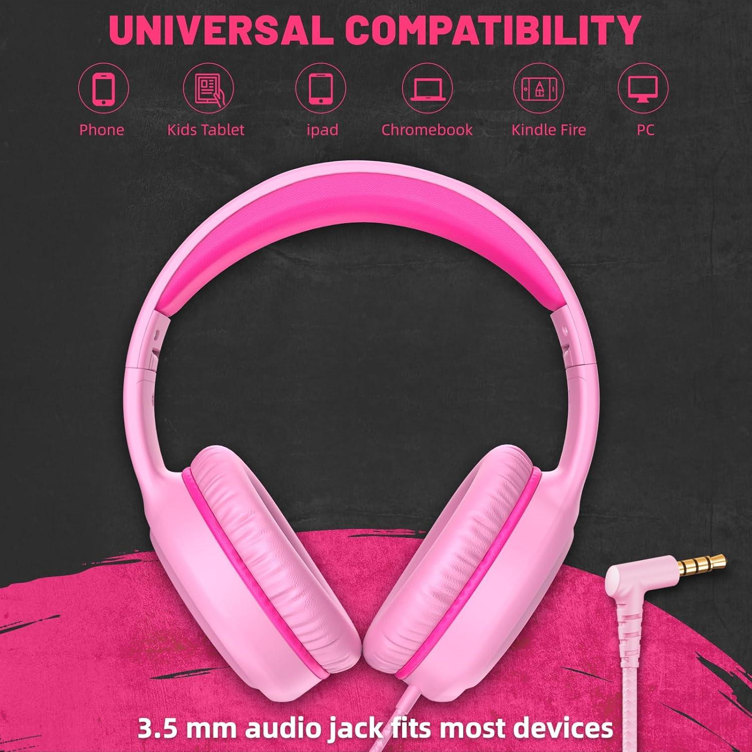 Auriculares con cable UKELALA U2 para niños Rosa 1.5m