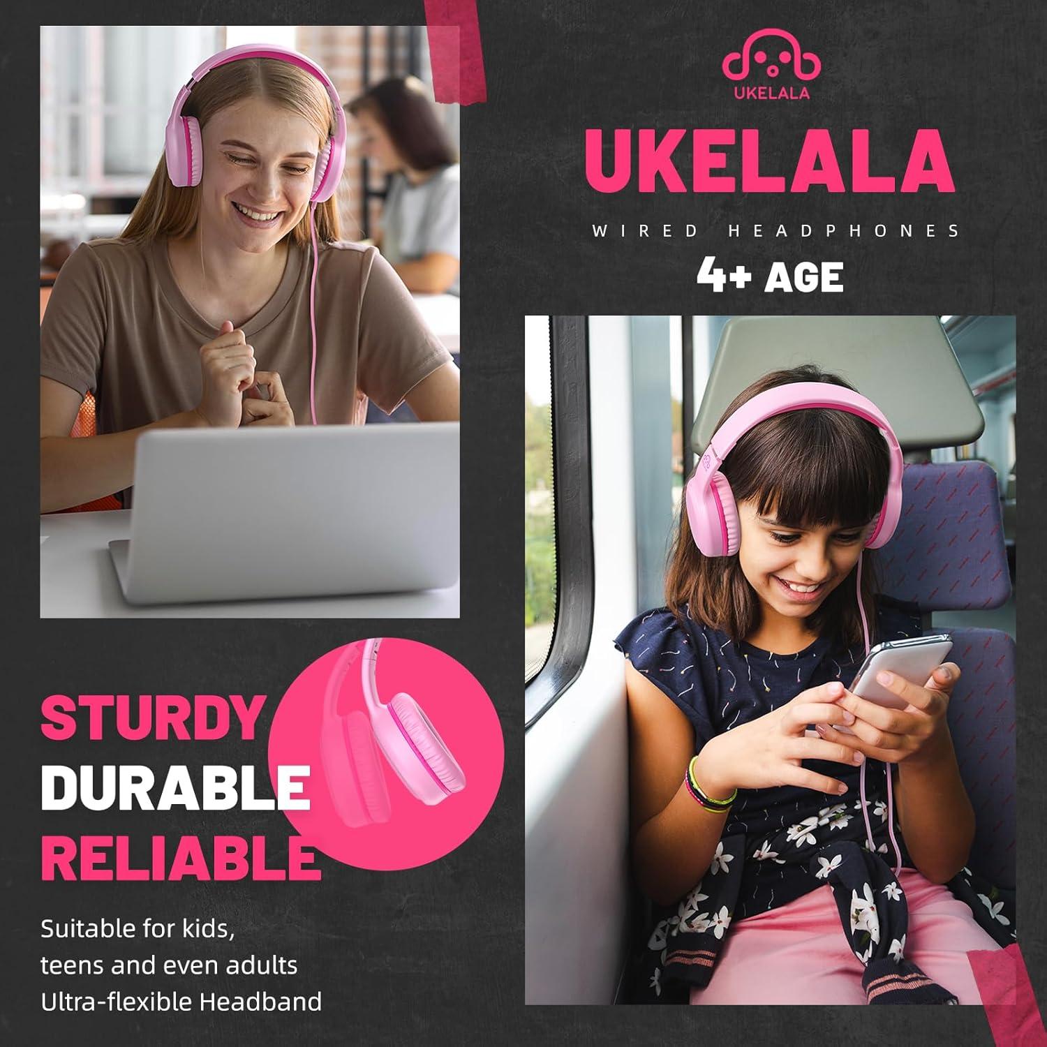 Auriculares con cable UKELALA U2 para niños Rosa 1.5m