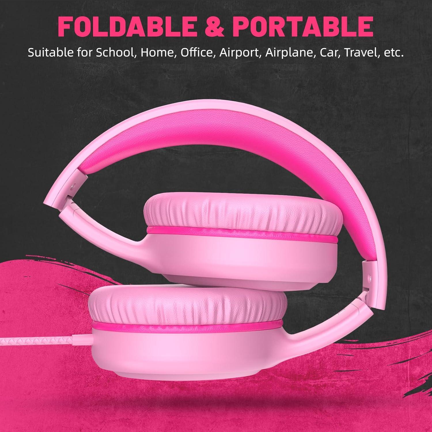 Auriculares con cable UKELALA U2 para niños Rosa 1.5m