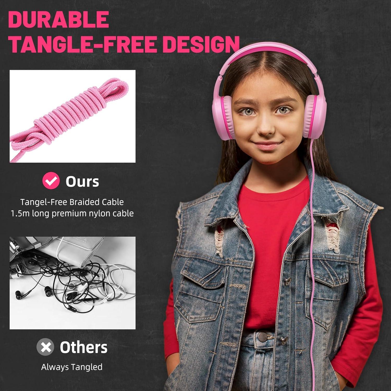 Auriculares con cable UKELALA U2 para niños Rosa 1.5m