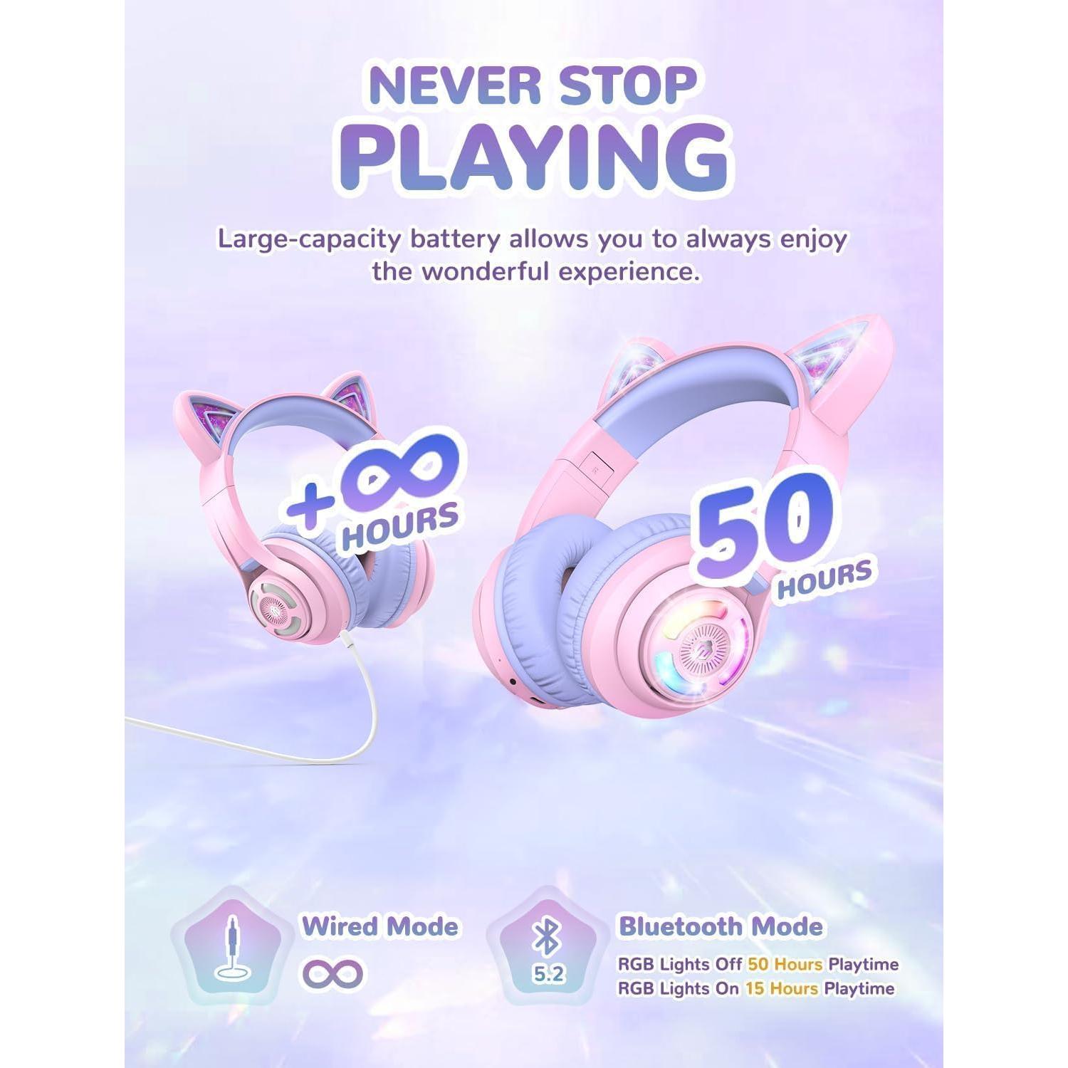 Auriculares Bluetooth iClever BTH13 Niños Orejas de Gato 50H