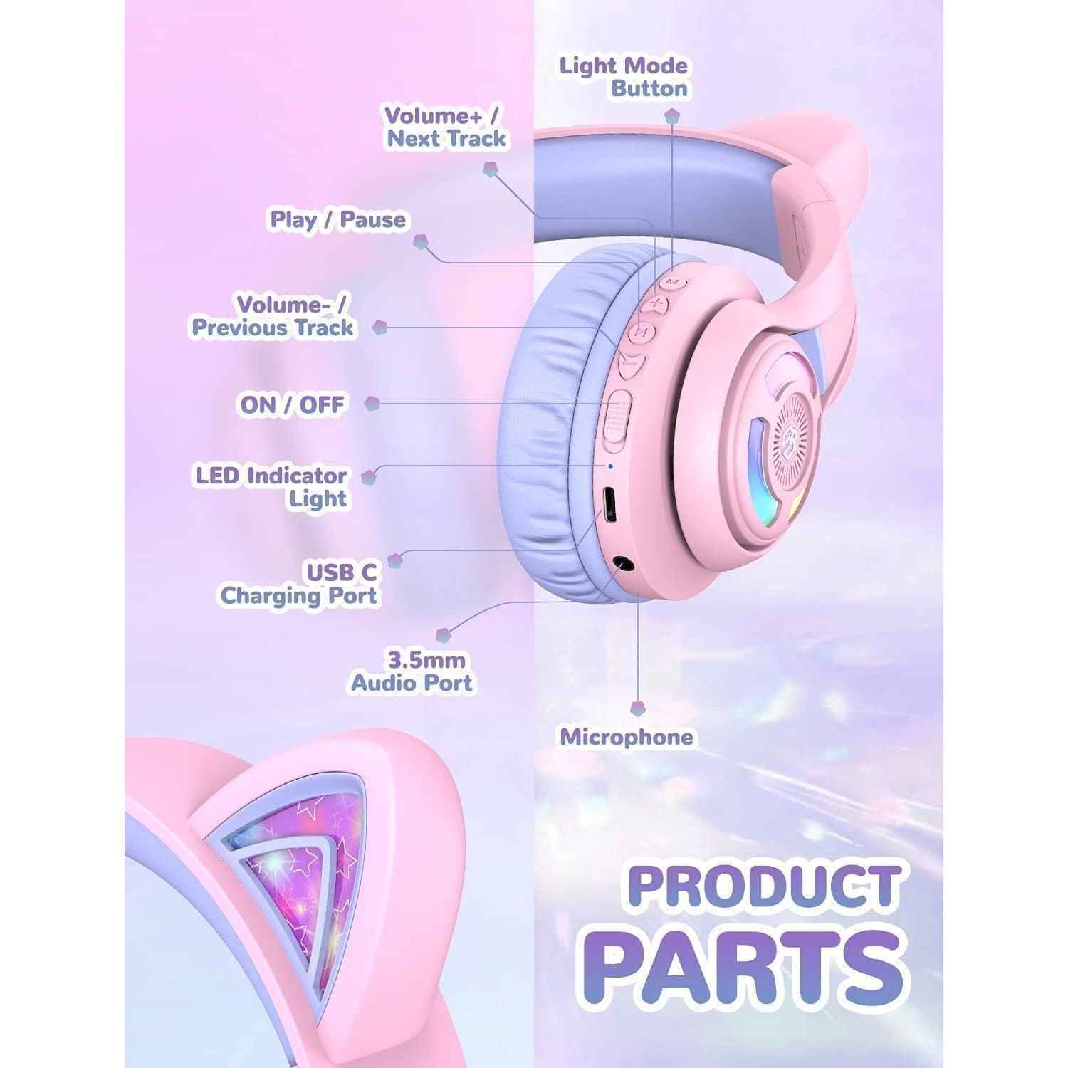 Auriculares Bluetooth iClever BTH13 Niños Orejas de Gato 50H