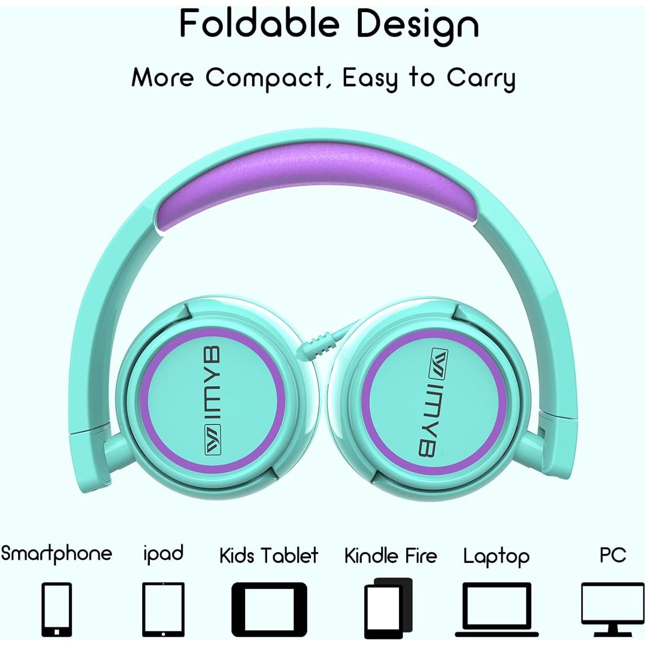 Auriculares IMYB V1 para Niños Verde, Estéreo 40mm, Plegables