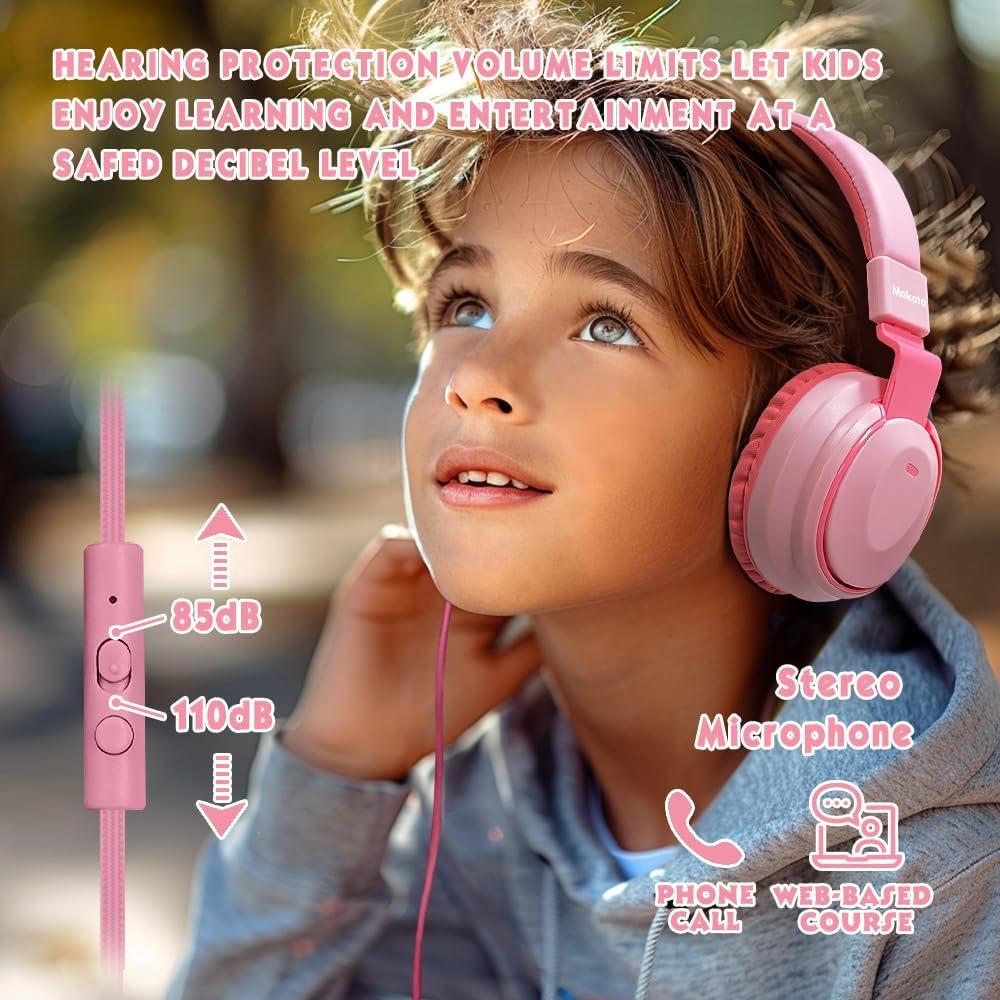 Auriculares MOKATA para Niños Rosa 85dB Plegables con Micrófono