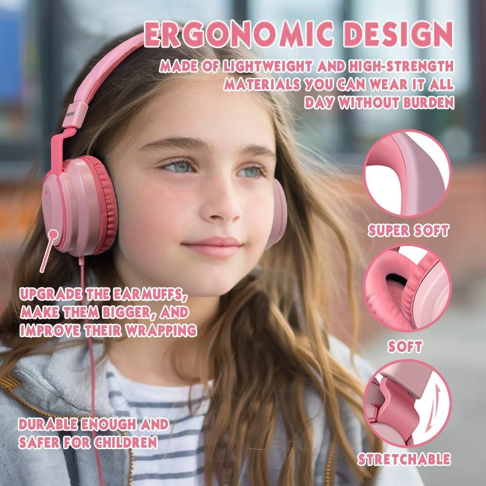 Auriculares MOKATA para Niños Rosa 85dB Plegables con Micrófono