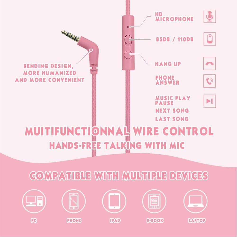 Auriculares MOKATA para Niños Rosa 85dB Plegables con Micrófono