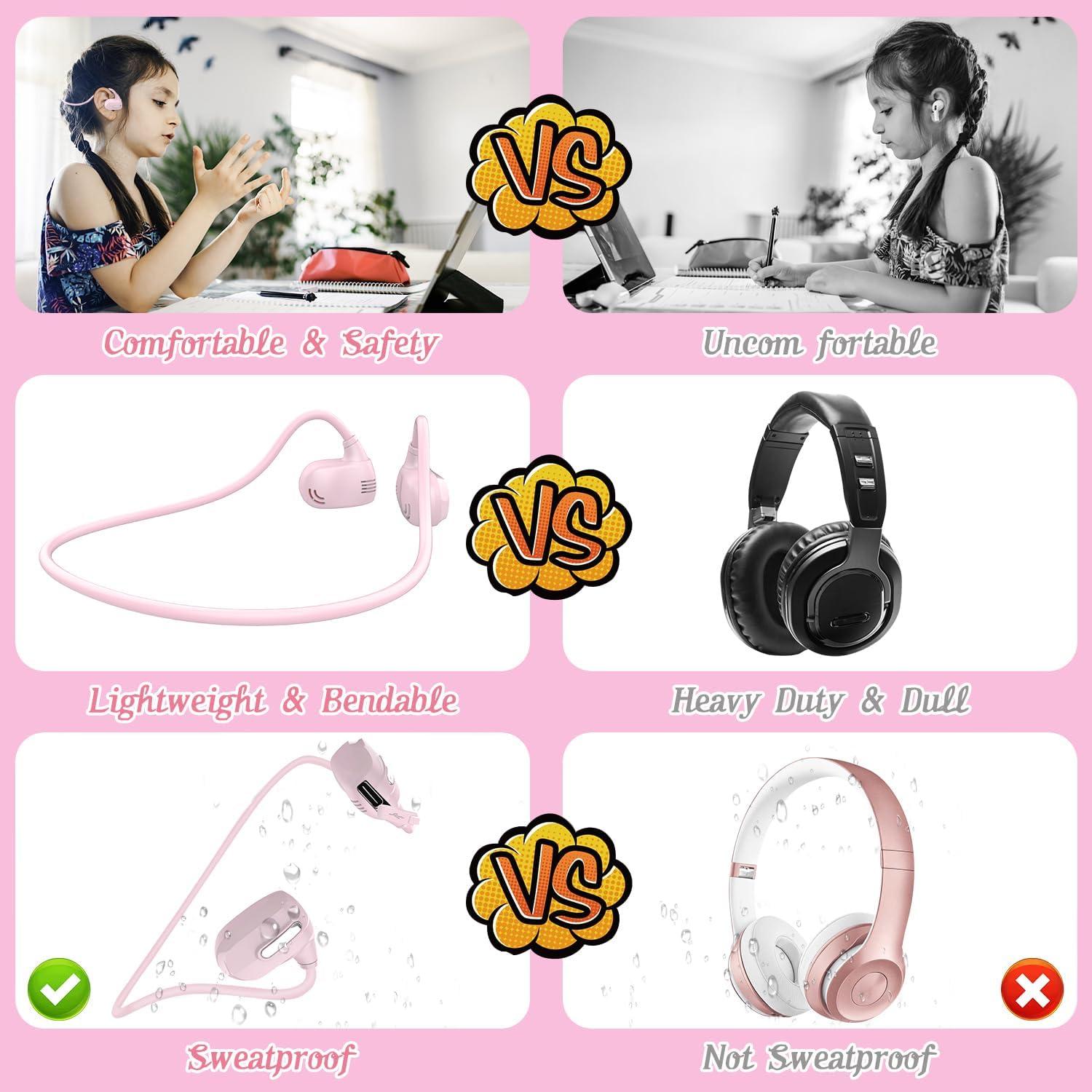 BANIGIPA Kids Headphones, Open Ear Headphones Comfortable for Teens Child Boys Girls, Wireless Bluetooth 5.4 Headset w/Mic for School/Tablet/Travel, 13g Ultra-Light, Protect Hearing, 10H Playtime