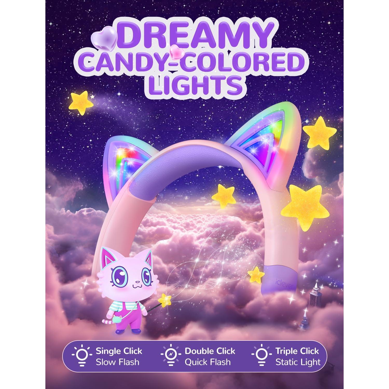 Auriculares Bluetooth iClever Galletas Meow Niños 60h RGB