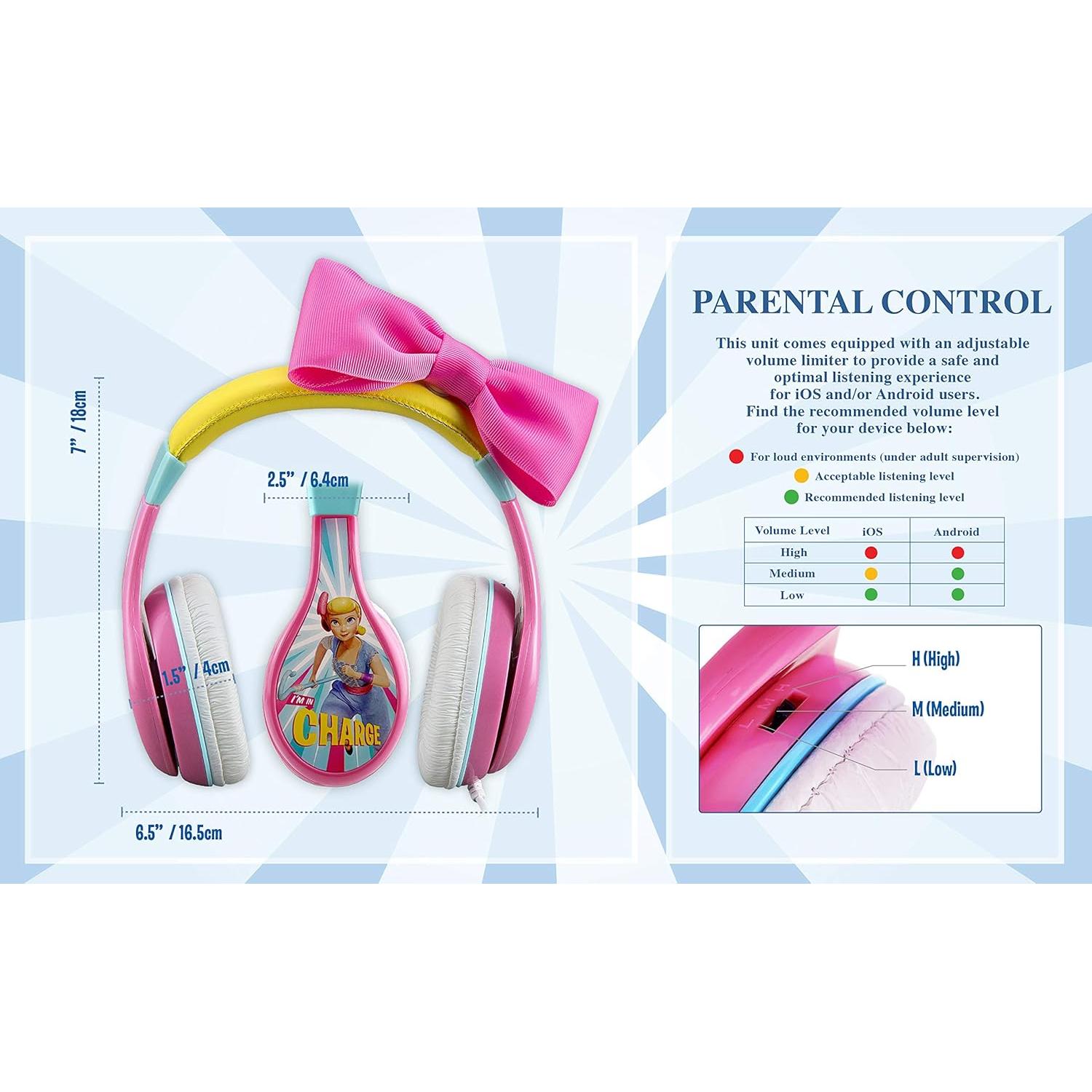 TS-140BP Headphones for Kids Toy Story 4 Bo Peep Adjustable Stereo Tangle-Free 3.5Mm Jack Wired Cord Over Ear Parental Volume Control School Home Travel