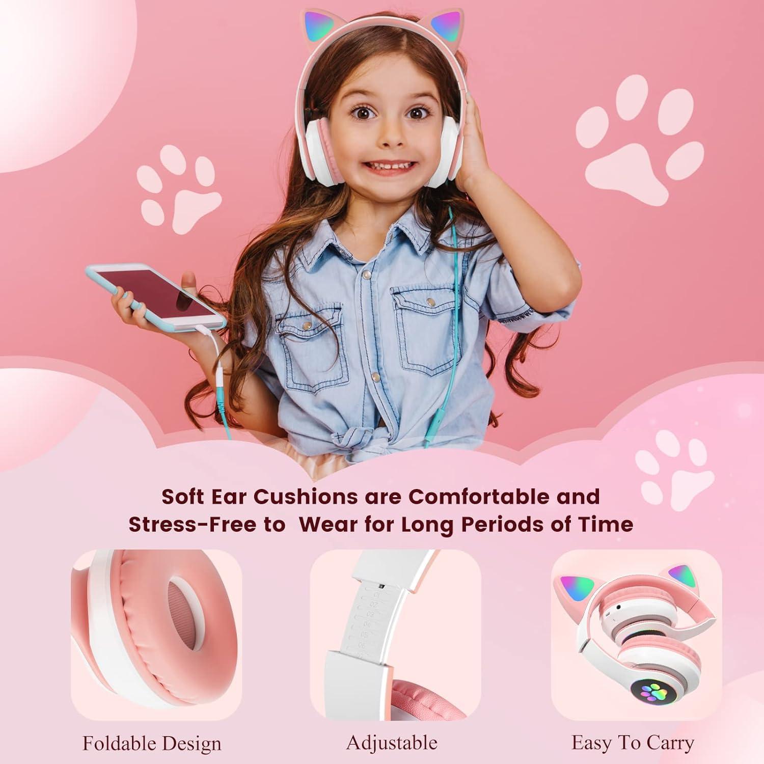 Auriculares Inalámbricos Bluetooth DVUIYYL B35 para Niños Rosa