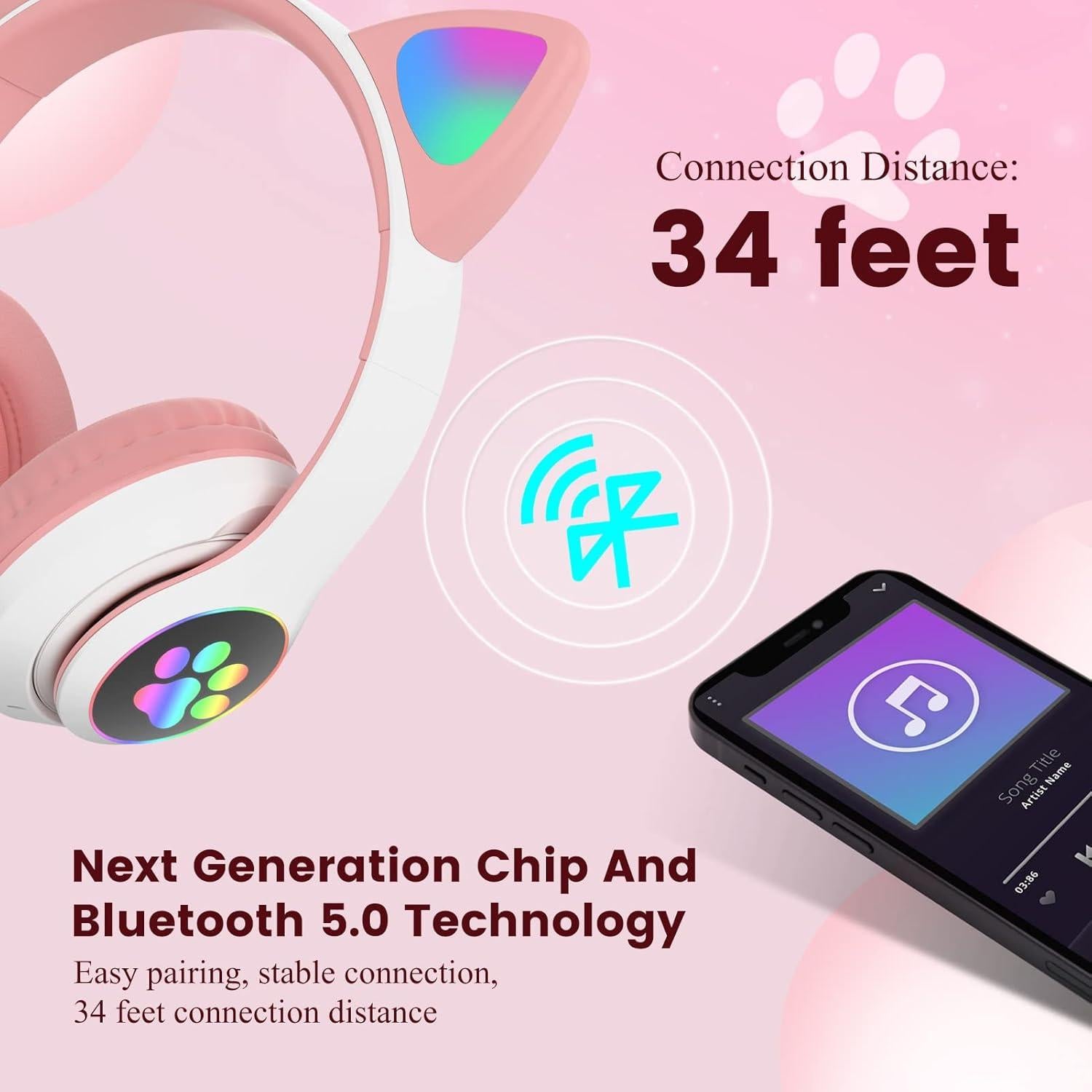 Auriculares Inalámbricos Bluetooth DVUIYYL B35 para Niños Rosa