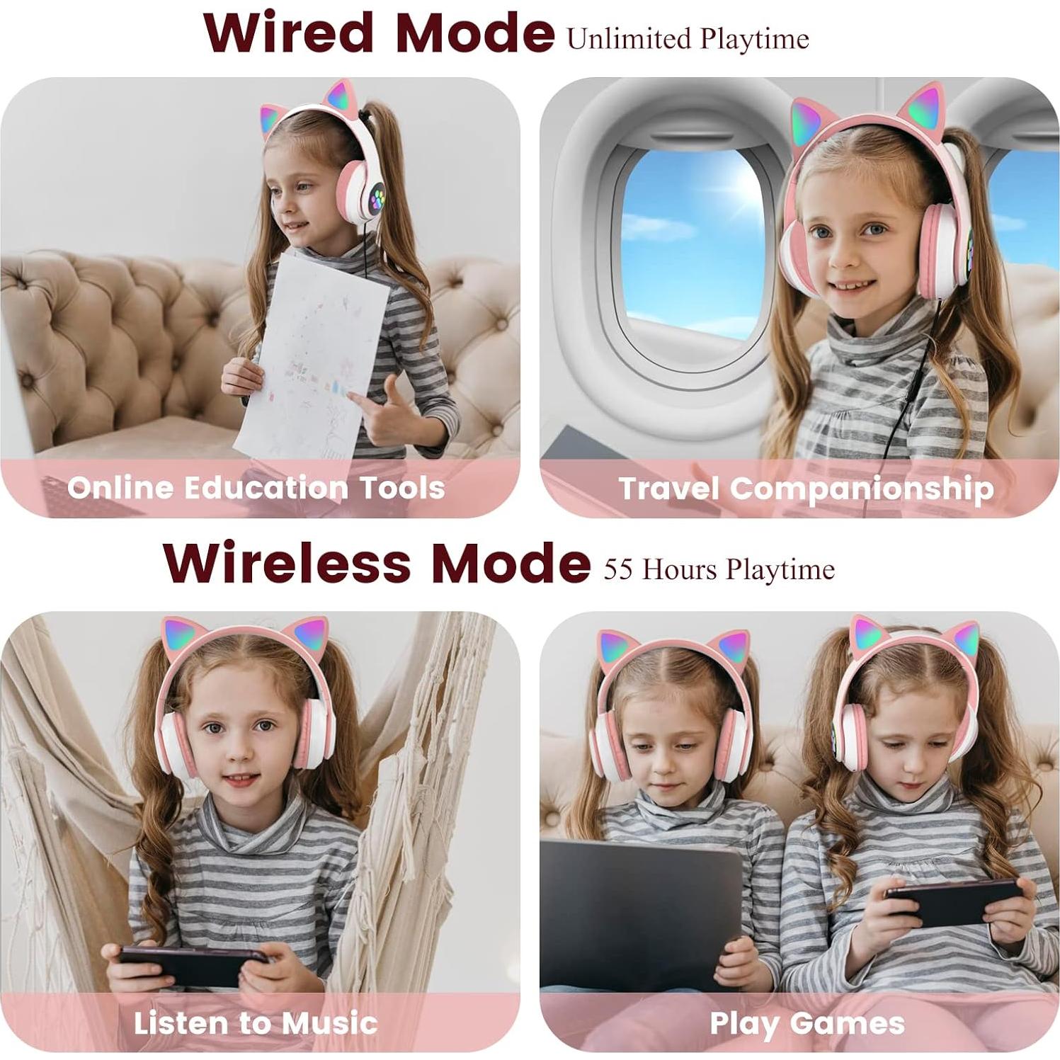 Auriculares Inalámbricos Bluetooth DVUIYYL B35 para Niños Rosa