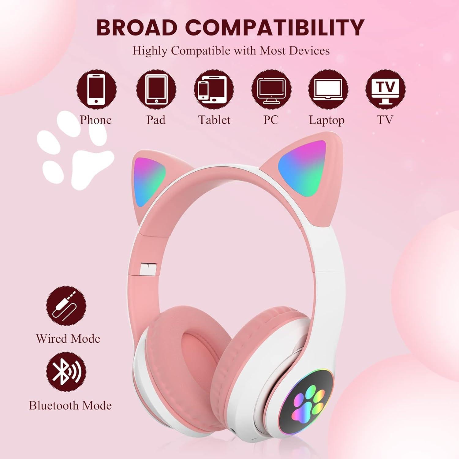 Auriculares Inalámbricos Bluetooth DVUIYYL B35 para Niños Rosa