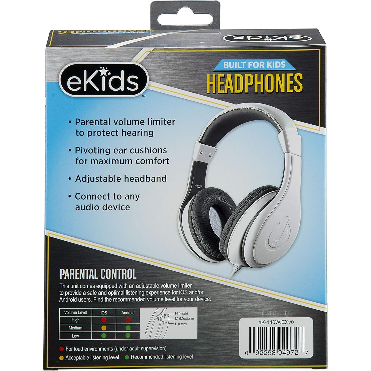 Auriculares eKids KIDdesigns Blancos con Control de Volumen