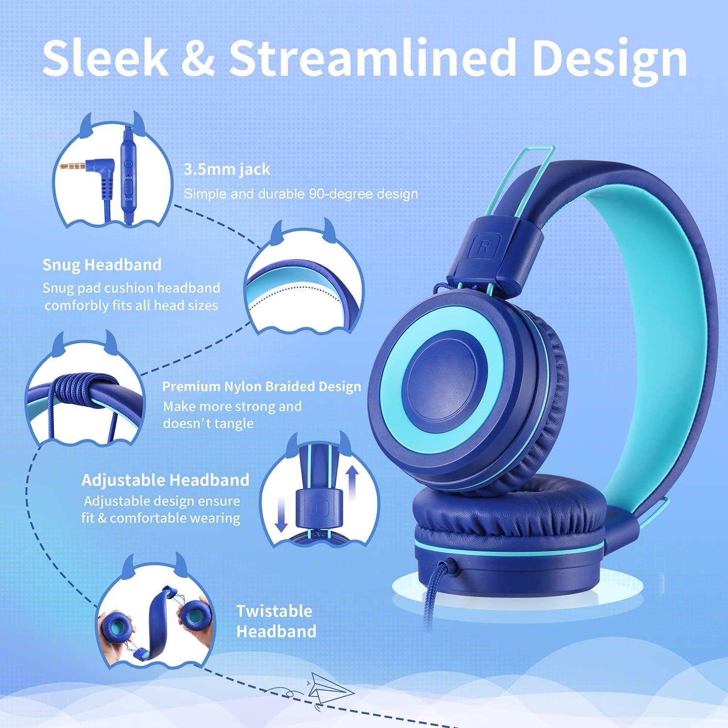Auriculares Estéreo P10 Powmee para Niños con Micrófono Azul