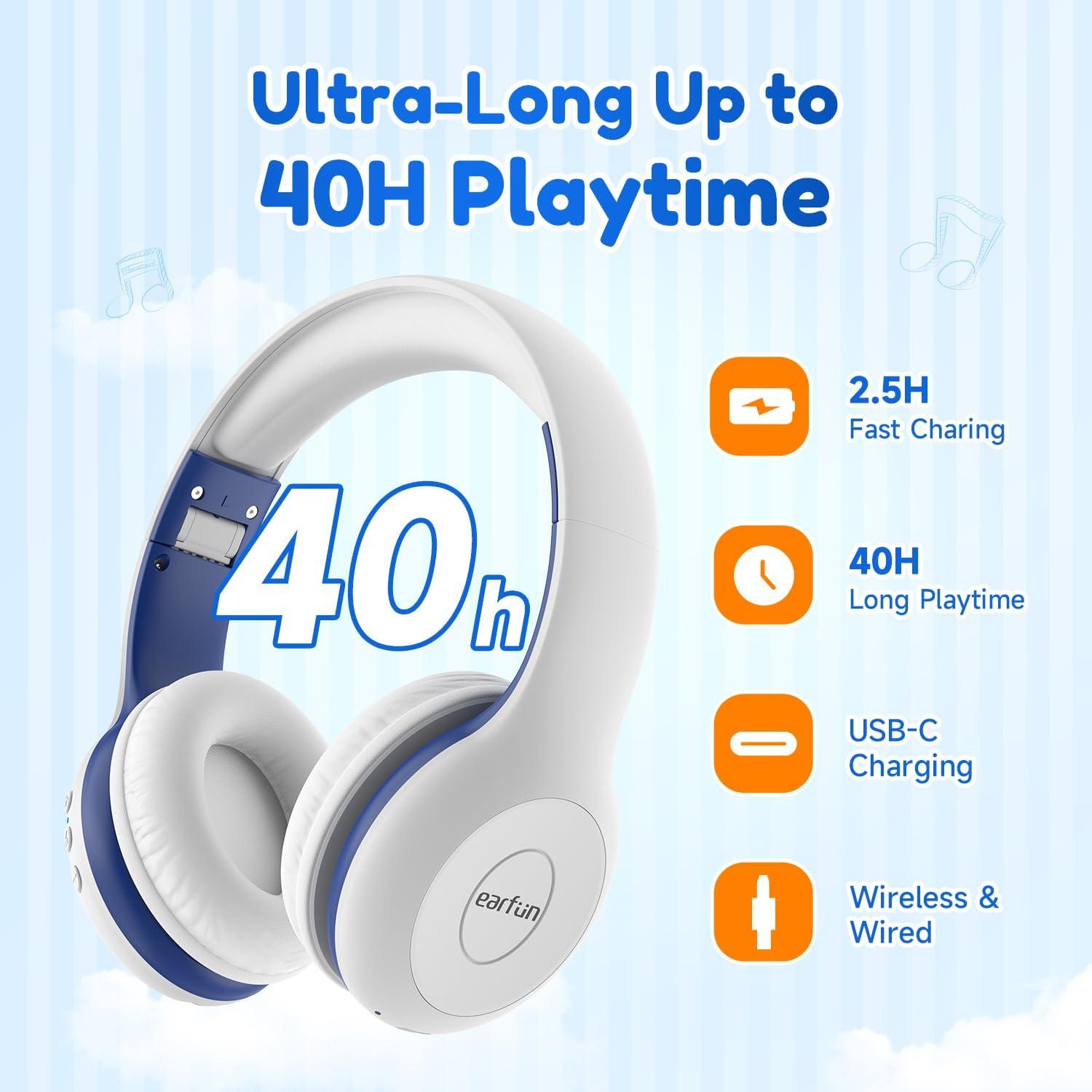 Auriculares Bluetooth EarFun K2 Niños 40H Plegables Blanco