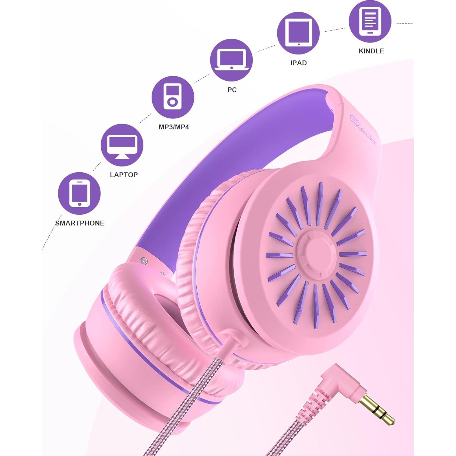 Auriculares On-Ear Elecder i45 Rosa con Micrófono y Bajo