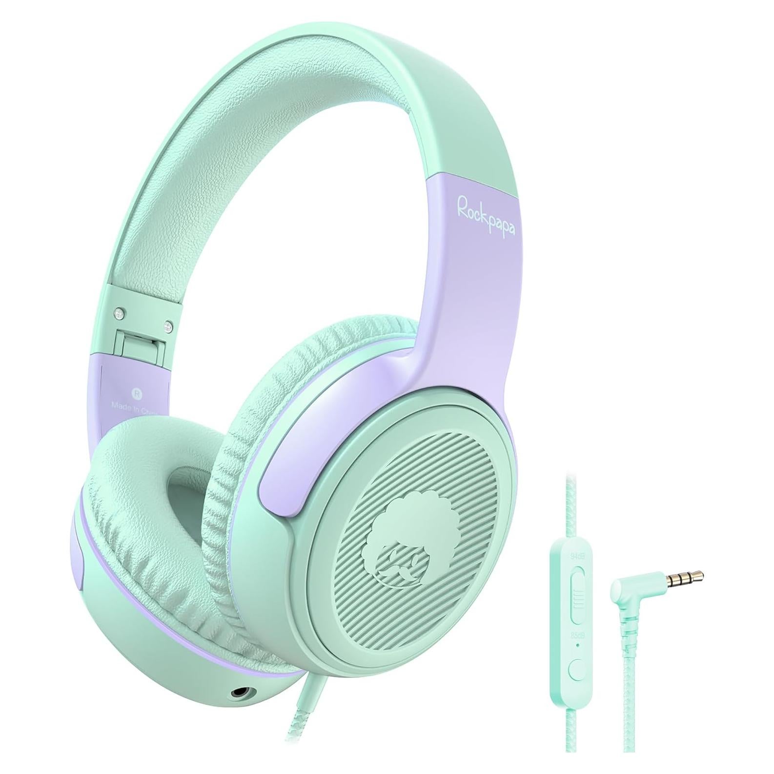 Auriculares Rockpapa Share 1 para Niños con Micrófono Verde/Púrpura