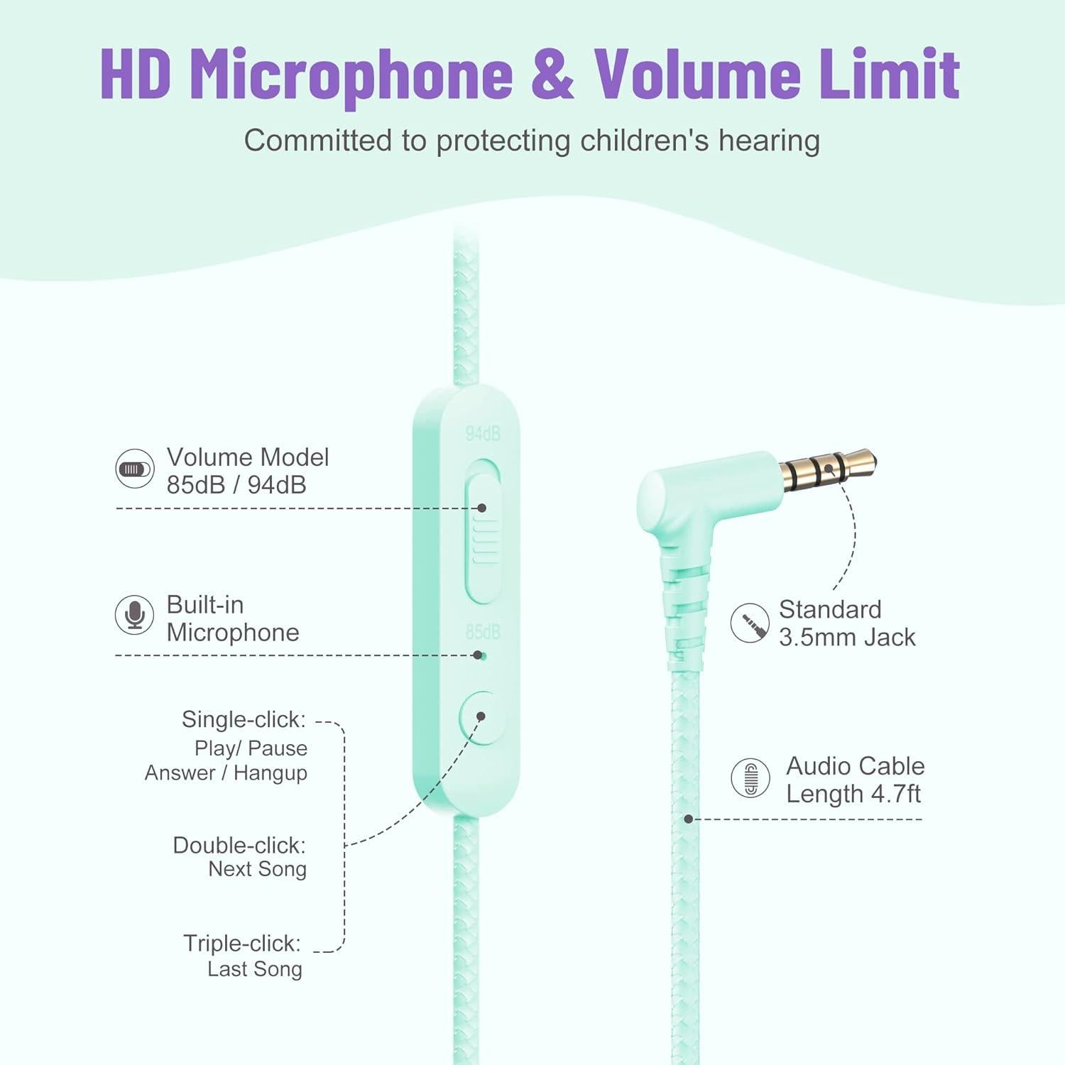 Auriculares Rockpapa Share 1 para Niños con Micrófono Verde/Púrpura