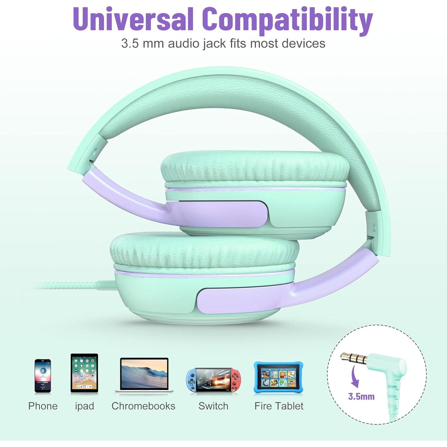 Auriculares Rockpapa Share 1 para Niños con Micrófono Verde/Púrpura