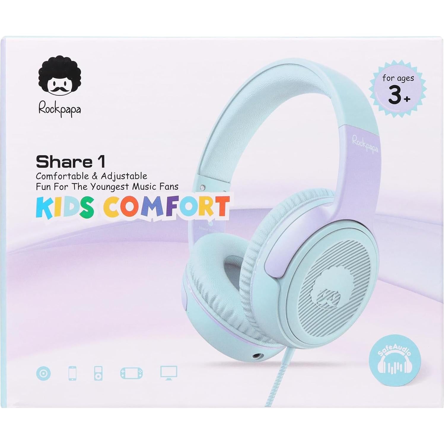 Auriculares Rockpapa Share 1 para Niños con Micrófono Verde/Púrpura