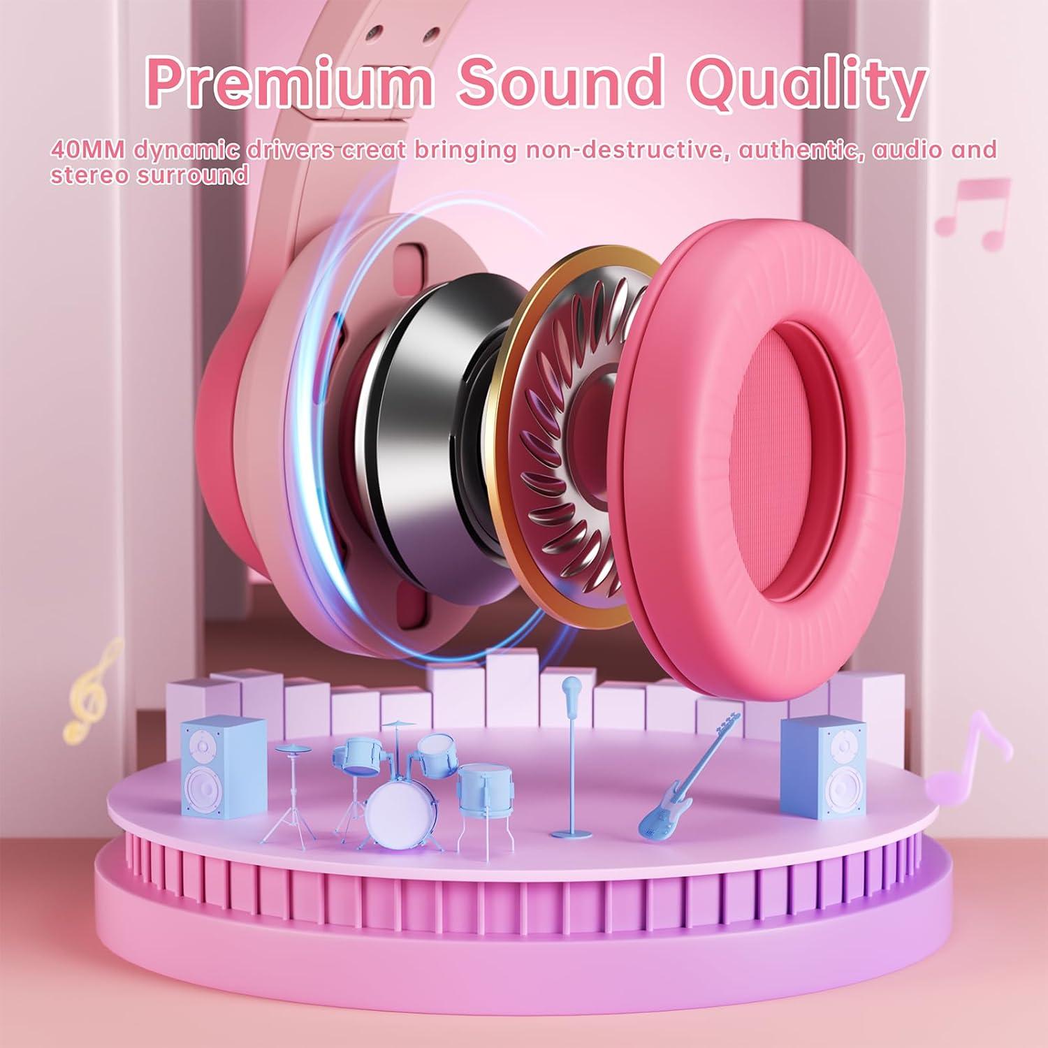 Kids Headphones for School, Upgrade USB C Headphones for Kids, Wired Headphone for Kid, HD Stereo Sound, Foldable Kid Over-Ear Headphone for Boys, Girls, iPad, PC, Tablets, Trave-Gradient Pink