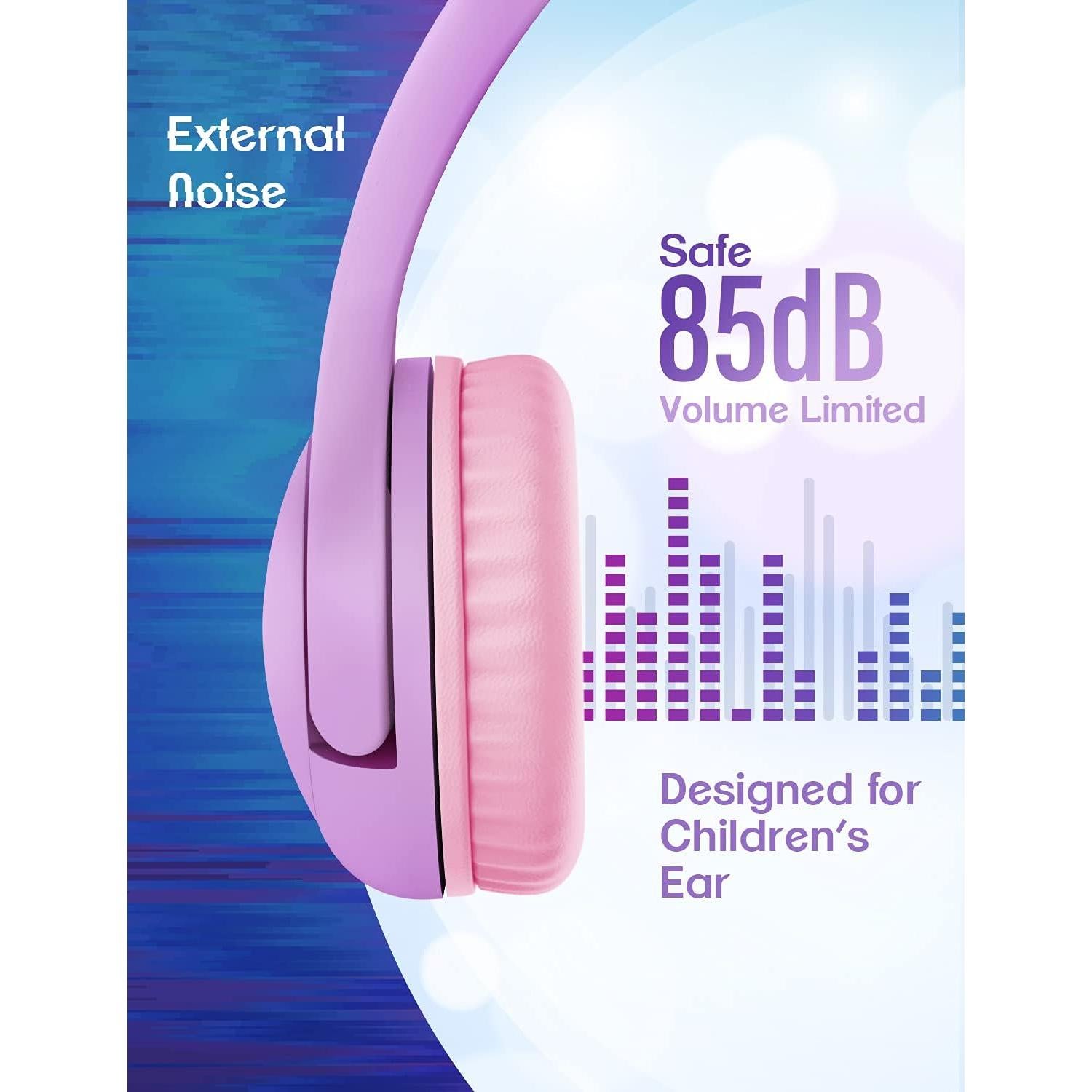 PINGKO Kids Headphones: Toddler Headphone with Microphone - Cat Ear Headphones for Girls Boys, LED Light 3.5mm Jack, 85db Volume, Music Sharing Stereo Earphones for iPad | School | Travel (Purple)