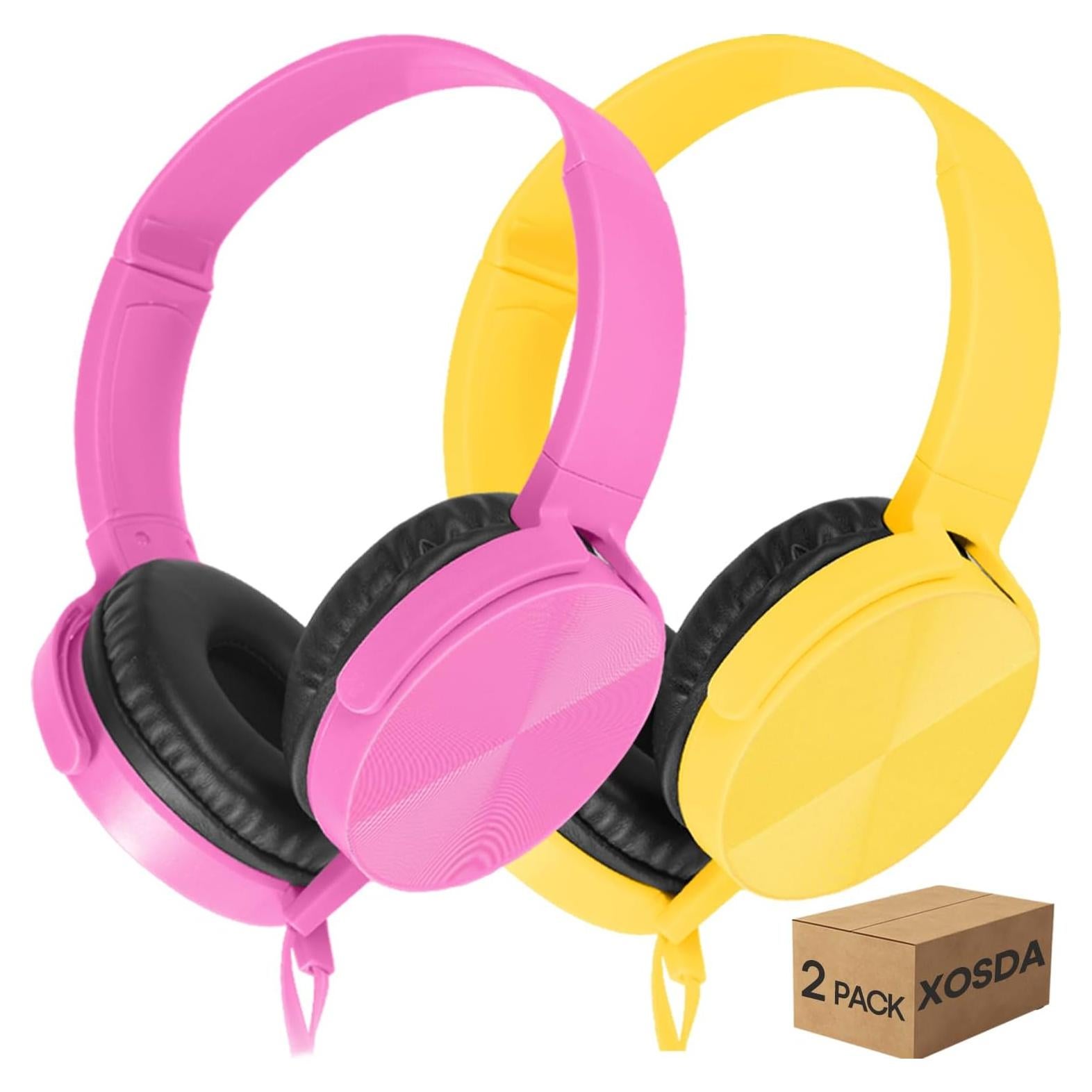 Auriculares con Cable XOSDA LS450 para Estudiantes - Paquete de 2, Rosa+Amarillo