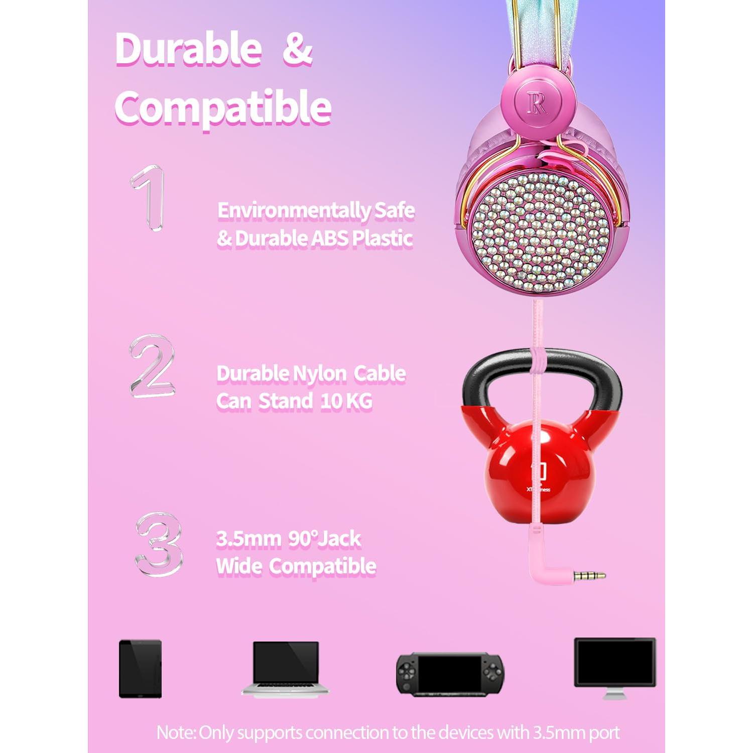 Auriculares de Unicornio Charlxee para Niñas con Micrófono 95dB