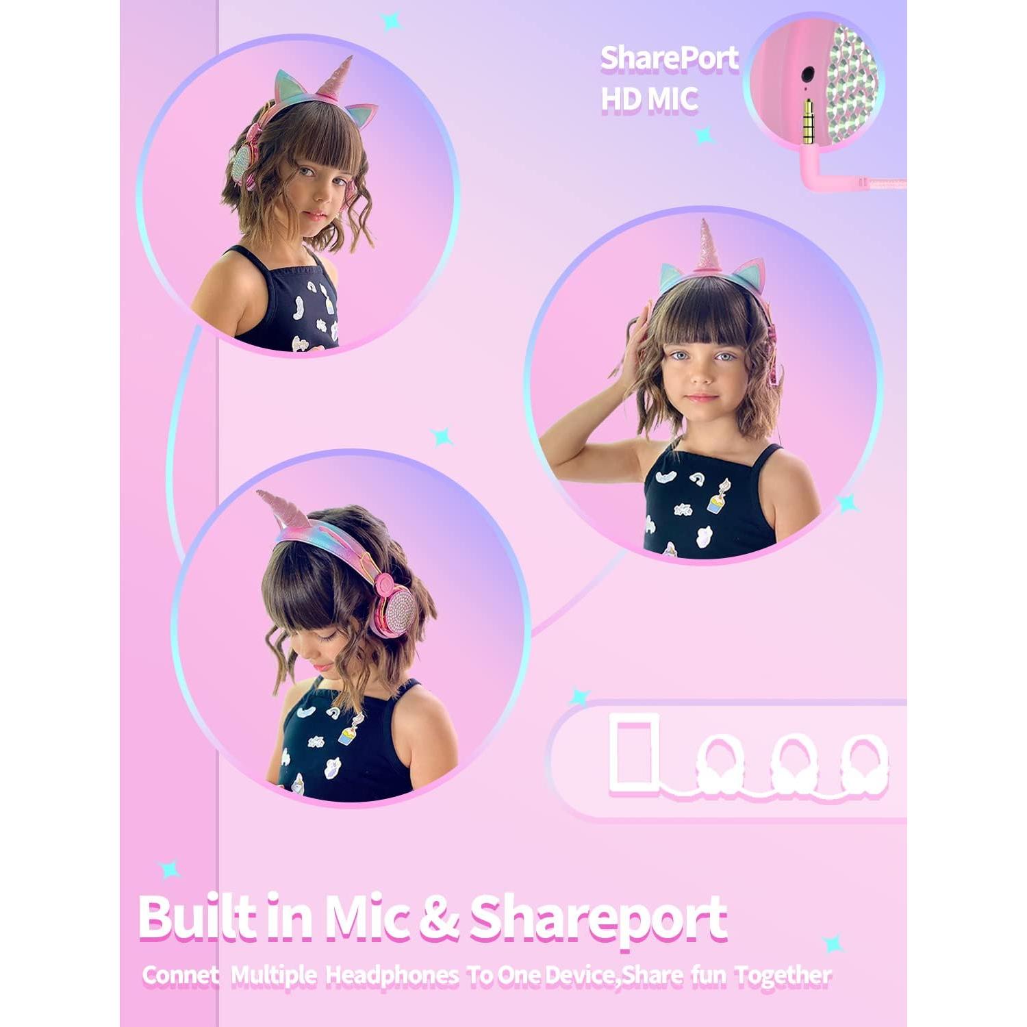 Auriculares de Unicornio Charlxee para Niñas con Micrófono 95dB