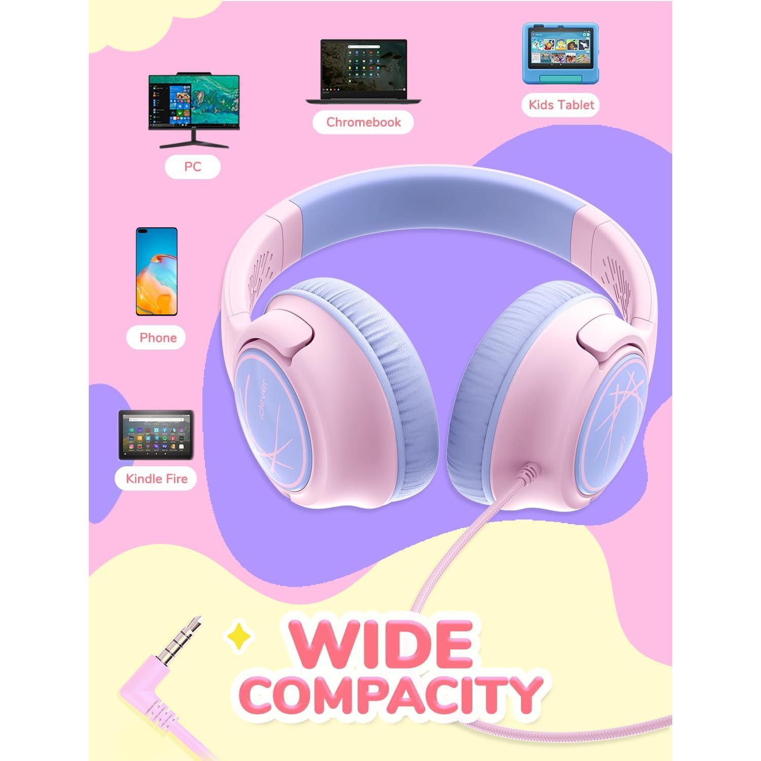 Auriculares iClever HS26 para Niños Rosa, Volumen Seguro 85dBA