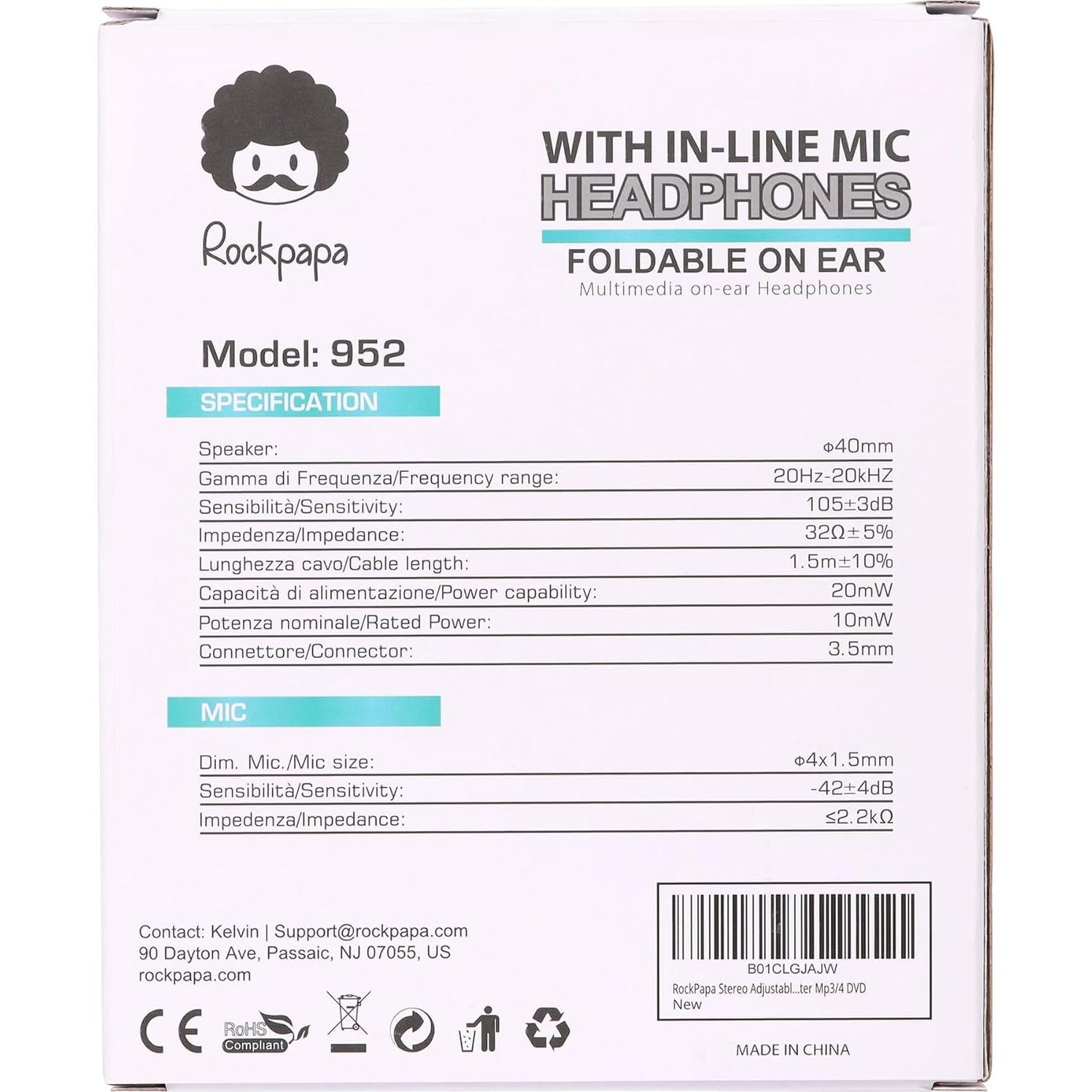 Auriculares con Cable Rockpapa 950 para Niños Plegables 3.5mm