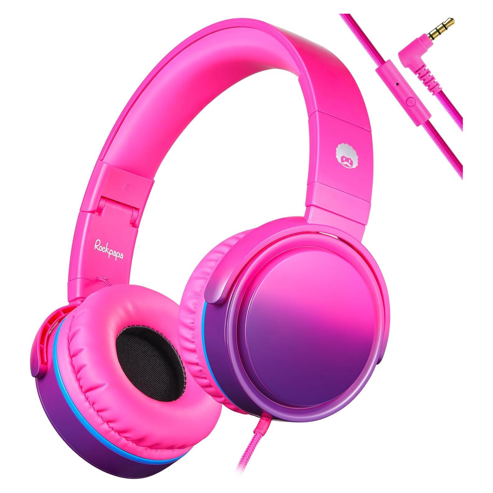 Auriculares con Cable Rockpapa Grade Rosa Plegables con Micrófono