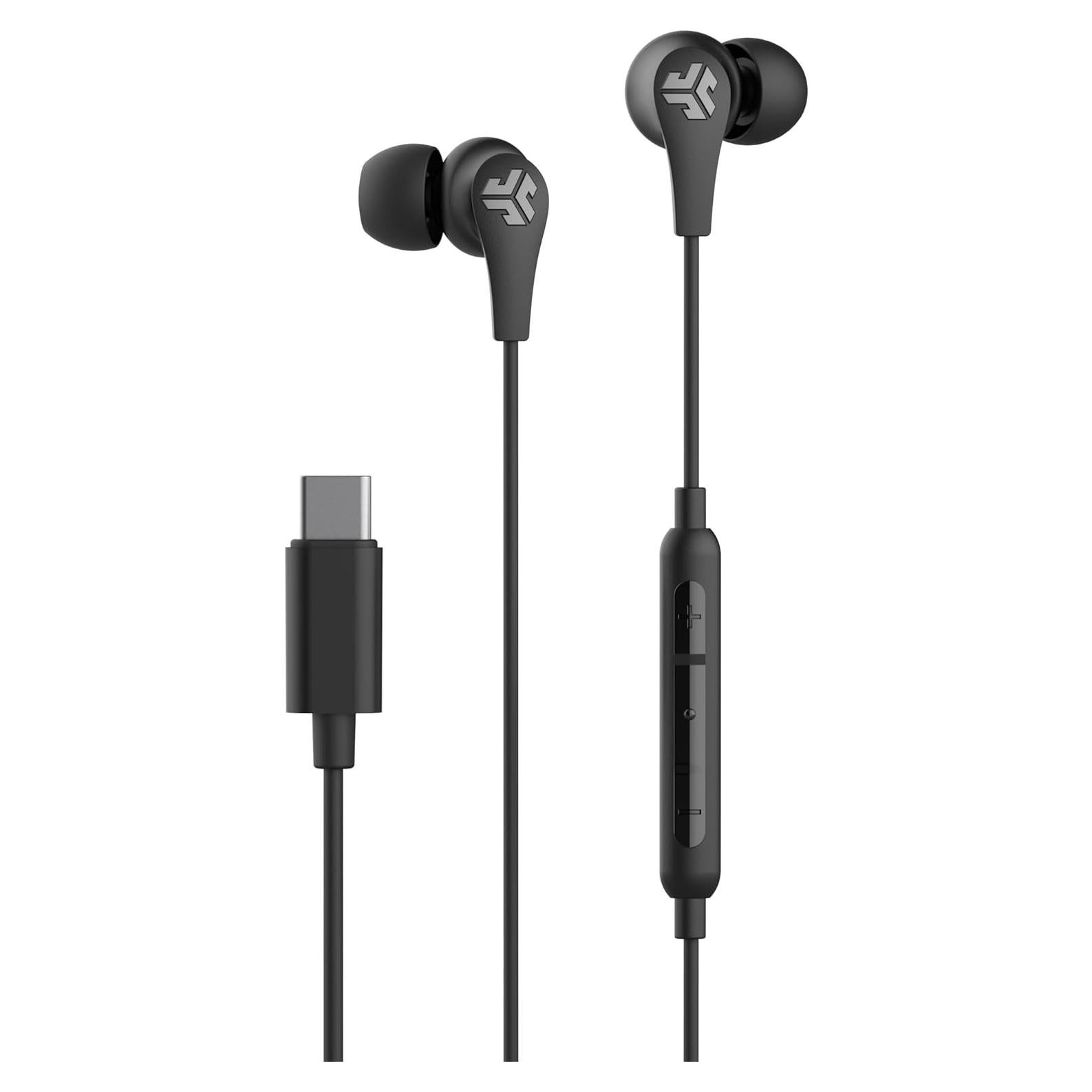 JBuds Pro Signature Wired Earbuds, USB-C Connection, Music Controls, Universal Mic, Custom Fit with Cush Fins, Black