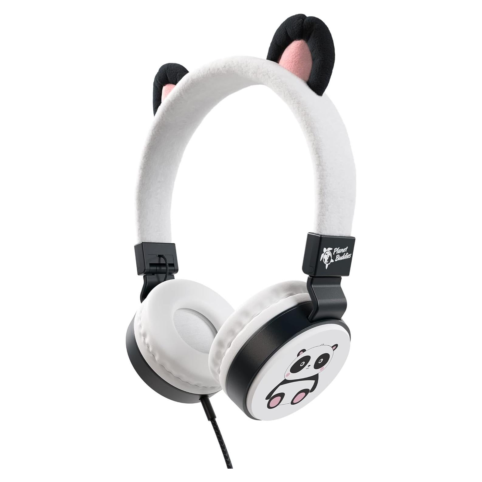 Kids Headphones for School Travel, Safe Volume Limited, HD Mic Stereo Sound On-Ear Girls Boys Headphones for Kid, Foldable 3.5mm Wired Kids Earphones for iPad Computer - Furry Panda
