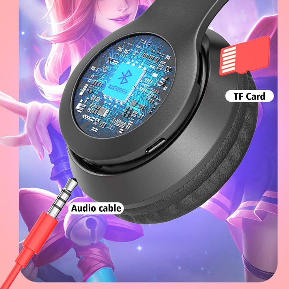 Yuhoo Kids Headphones, Cat Ear LED Light Up Bluetooth 5.0 Foldable Wireless Gaming Headset for Kids Adult, Comfortable Built-in Mic Noise Cancelling Over Ear Headphones(Black)