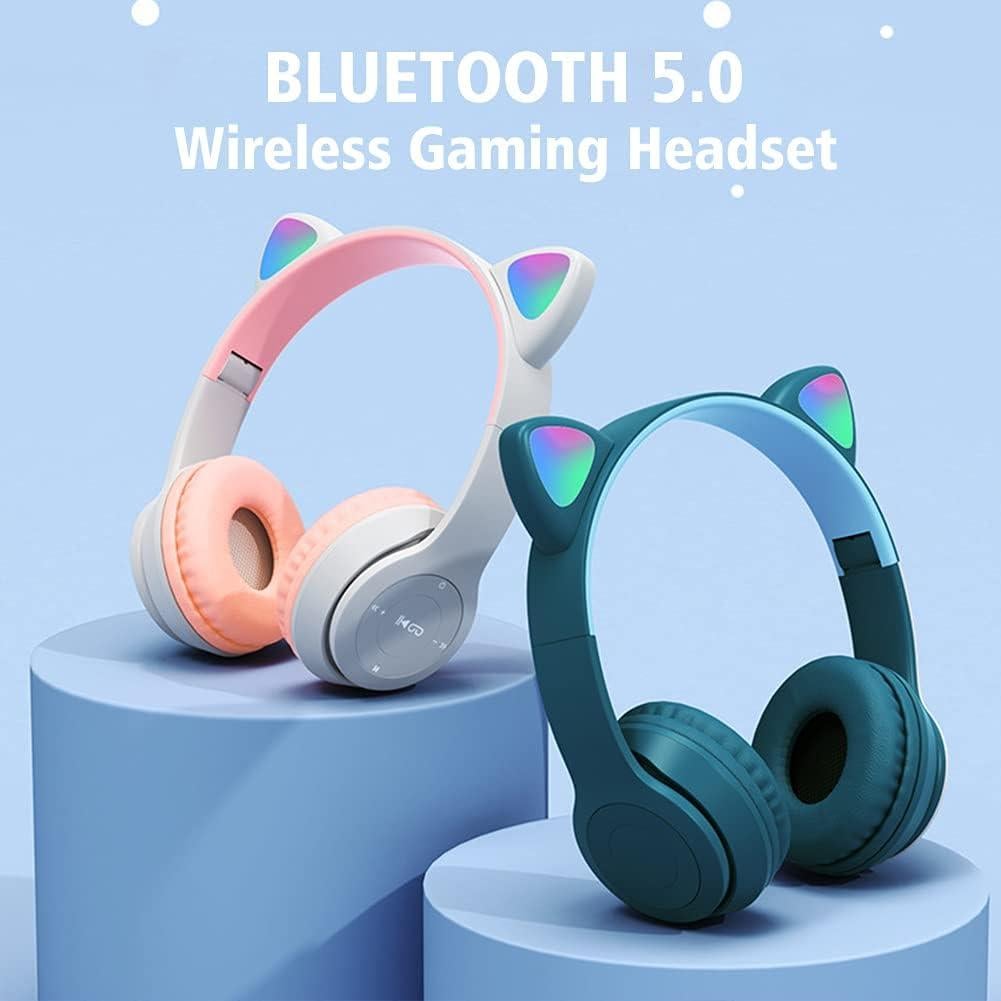 Yuhoo Kids Headphones, Cat Ear LED Light Up Bluetooth 5.0 Foldable Wireless Gaming Headset for Kids Adult, Comfortable Built-in Mic Noise Cancelling Over Ear Headphones(Black)