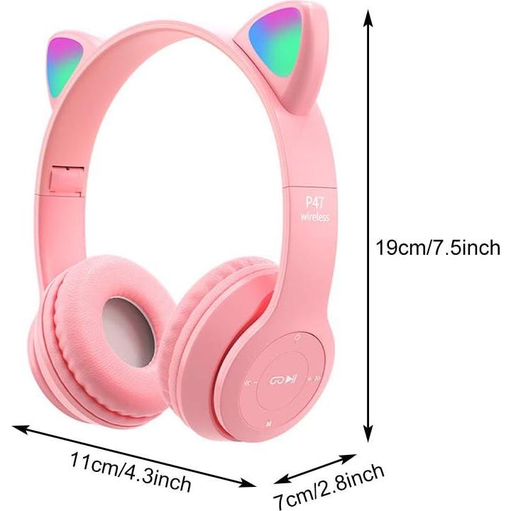 Yuhoo Kids Headphones, Cat Ear LED Light Up Bluetooth 5.0 Foldable Wireless Gaming Headset for Kids Adult, Comfortable Built-in Mic Noise Cancelling Over Ear Headphones(Black)