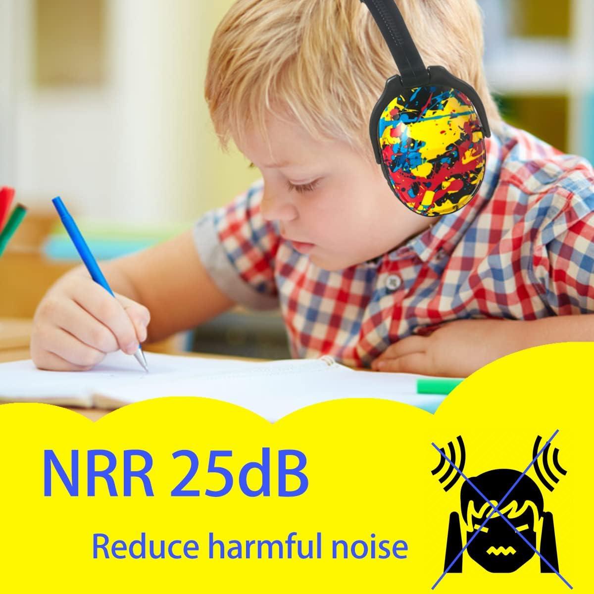 Kids Noise Cancelling Headphones,25dB NRR Hearing Protection,Noise Reduction,Sound Proof for Kids,Toddler Earmuffs for Concert,Airplane,Autism,Monster Jam,Travel,School(Ink-splash)